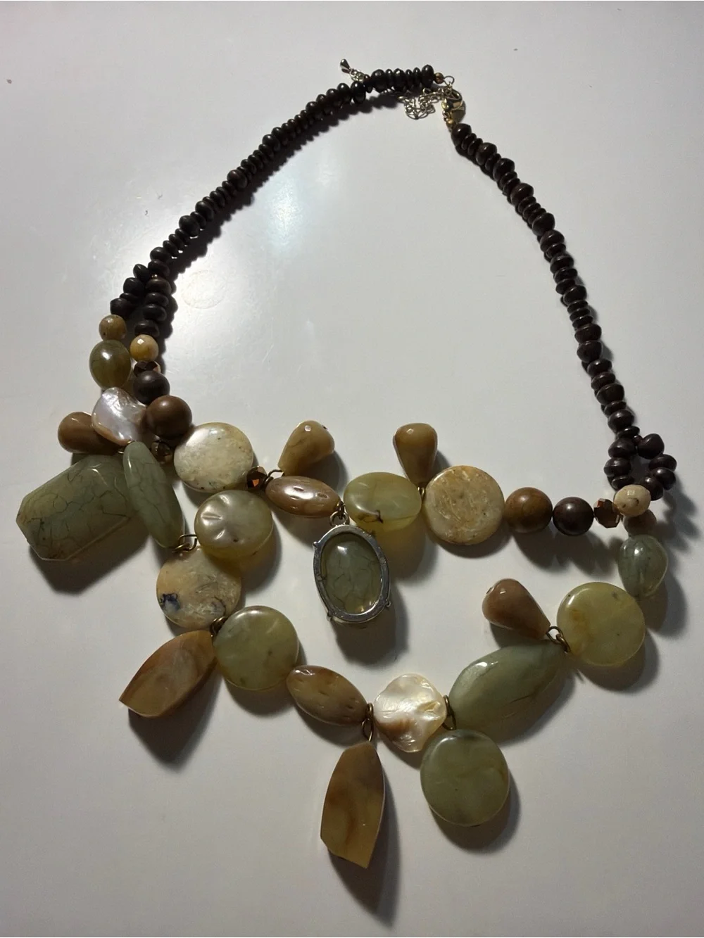 Layered Olive Green and Brown Statement Boho Necklace Earthy tones Chunky Bib